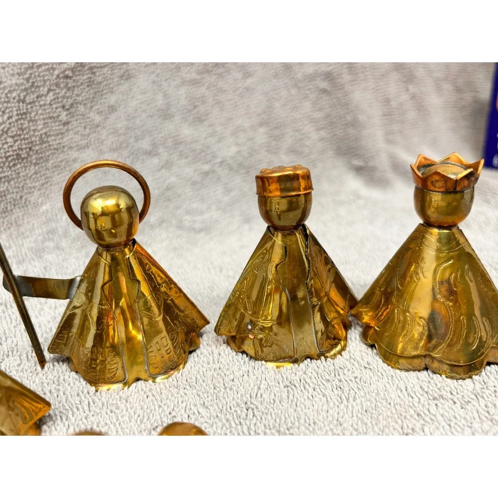 Vtg Miniature Brass Nativity Set Holy Family Christmas Hecho en Mexico